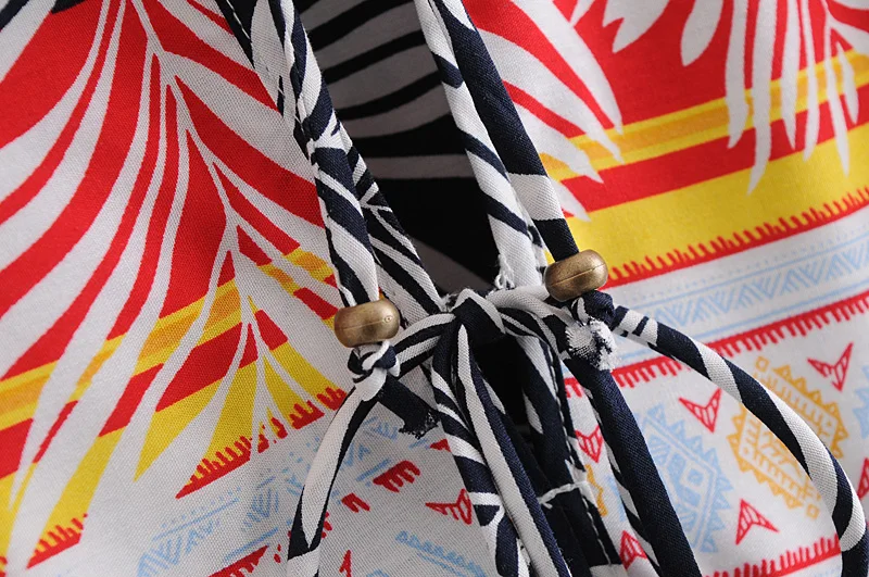 Разноцветный цветочный принт Винтаж для женщин с завязками на шее кисточками