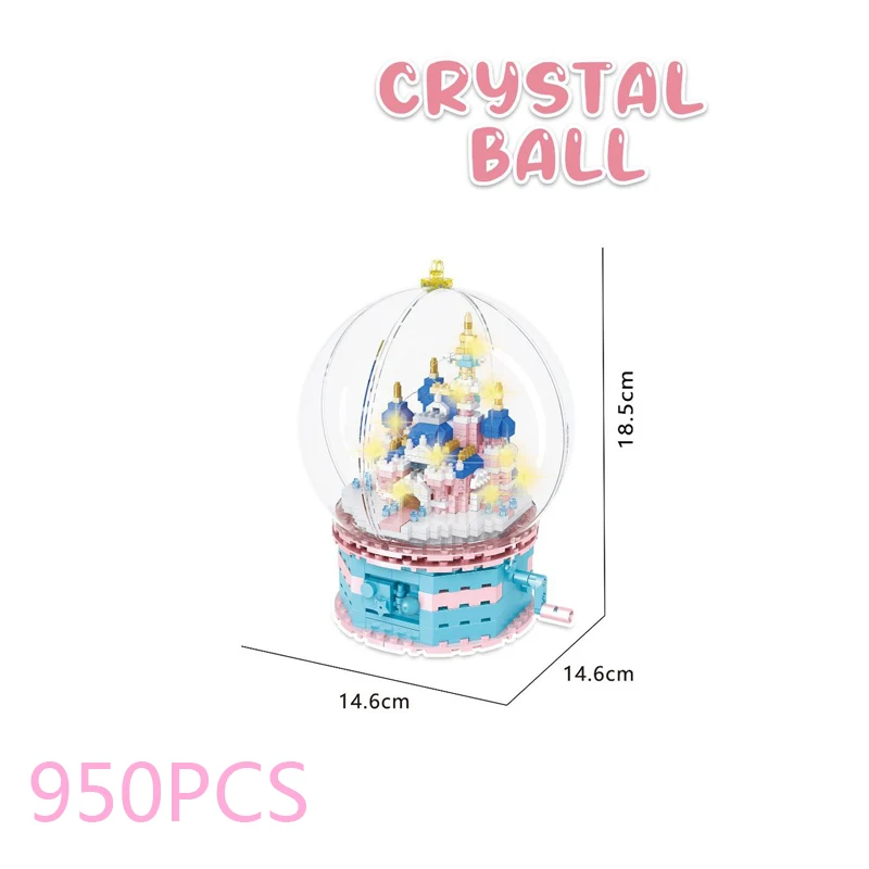 

Creative Music box micro diamond block Disney pink castle building brick educational toy with light nanobrick for girls gifts