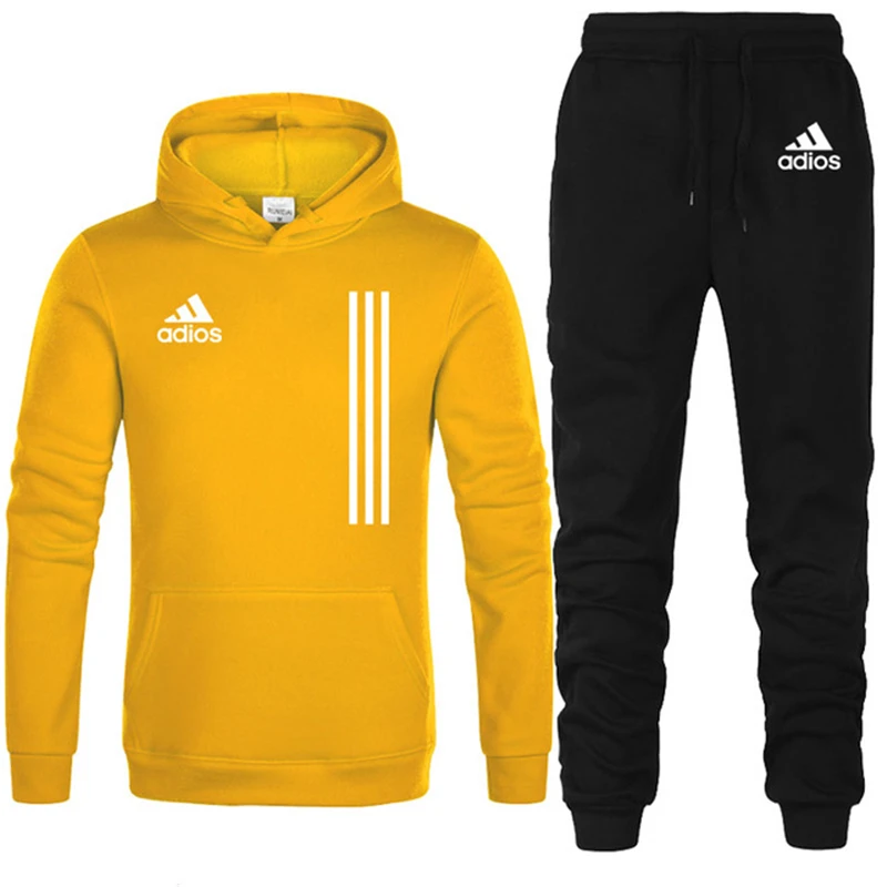 

New adios Men's Autumn Winter Sets Zipper Hoodie+pants Two Pieces Casual Tracksuit Male Sportswear Gym Brand Clothing Sweat Suit