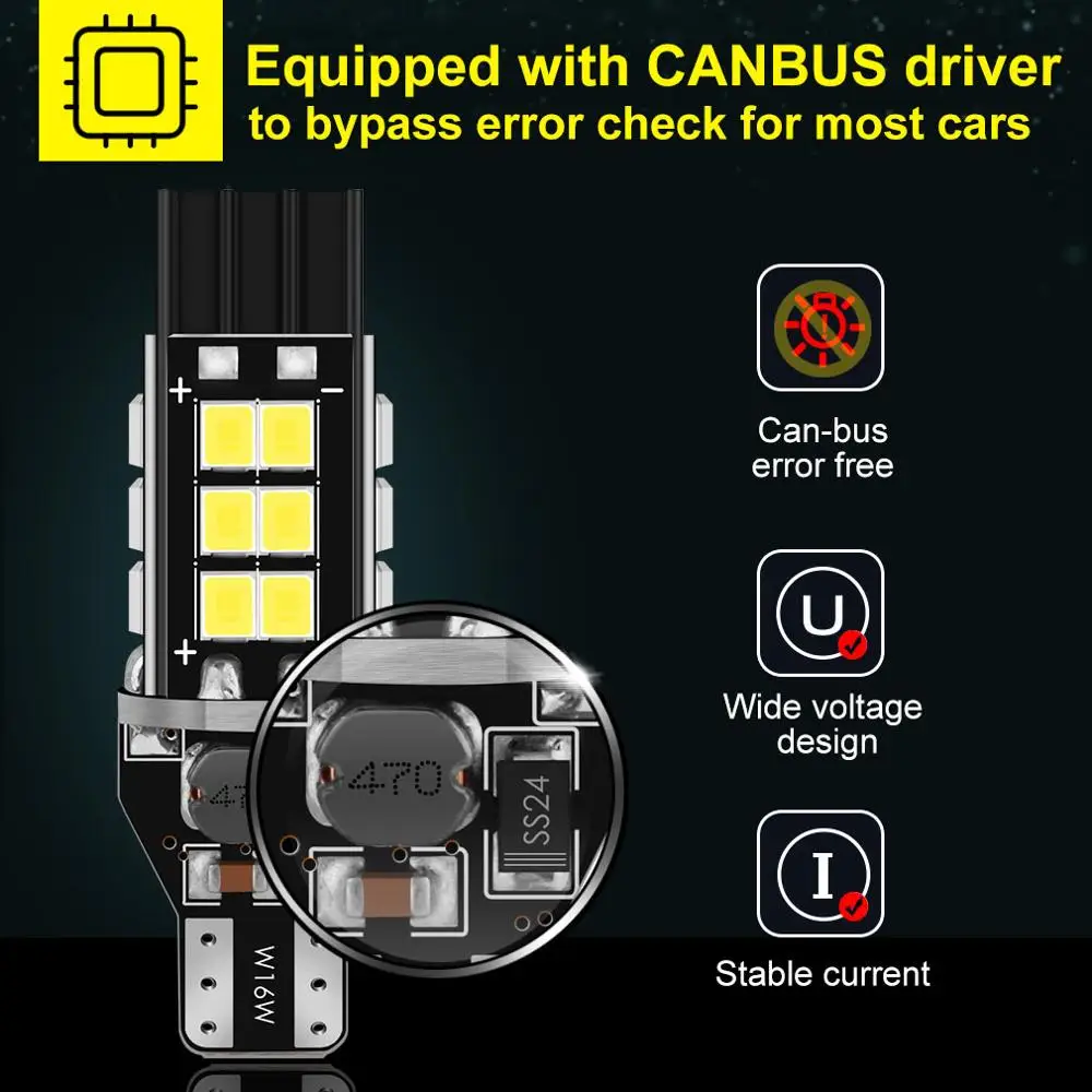 Светодиодный светильник T15 W16W 912 921 2 шт. 24SMD 2835 чипы автомобильная лампа Canbus OBC без