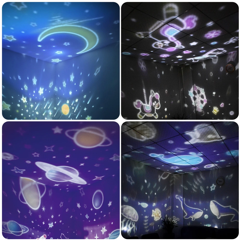 4 в 1 светодиодный Звездный вращающийся Ночной светильник луна звезда волны