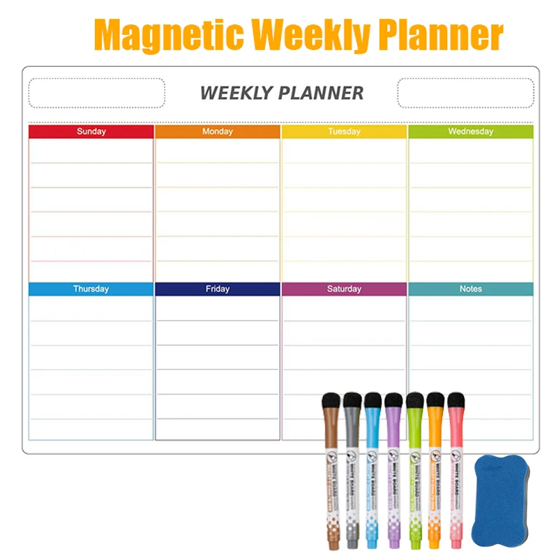 Magnetic Weekly Planner 2021 Refrigerator Stickers Calendar Soft Whiteboard for Wall Markers Message Drawing Memo Erasable Board