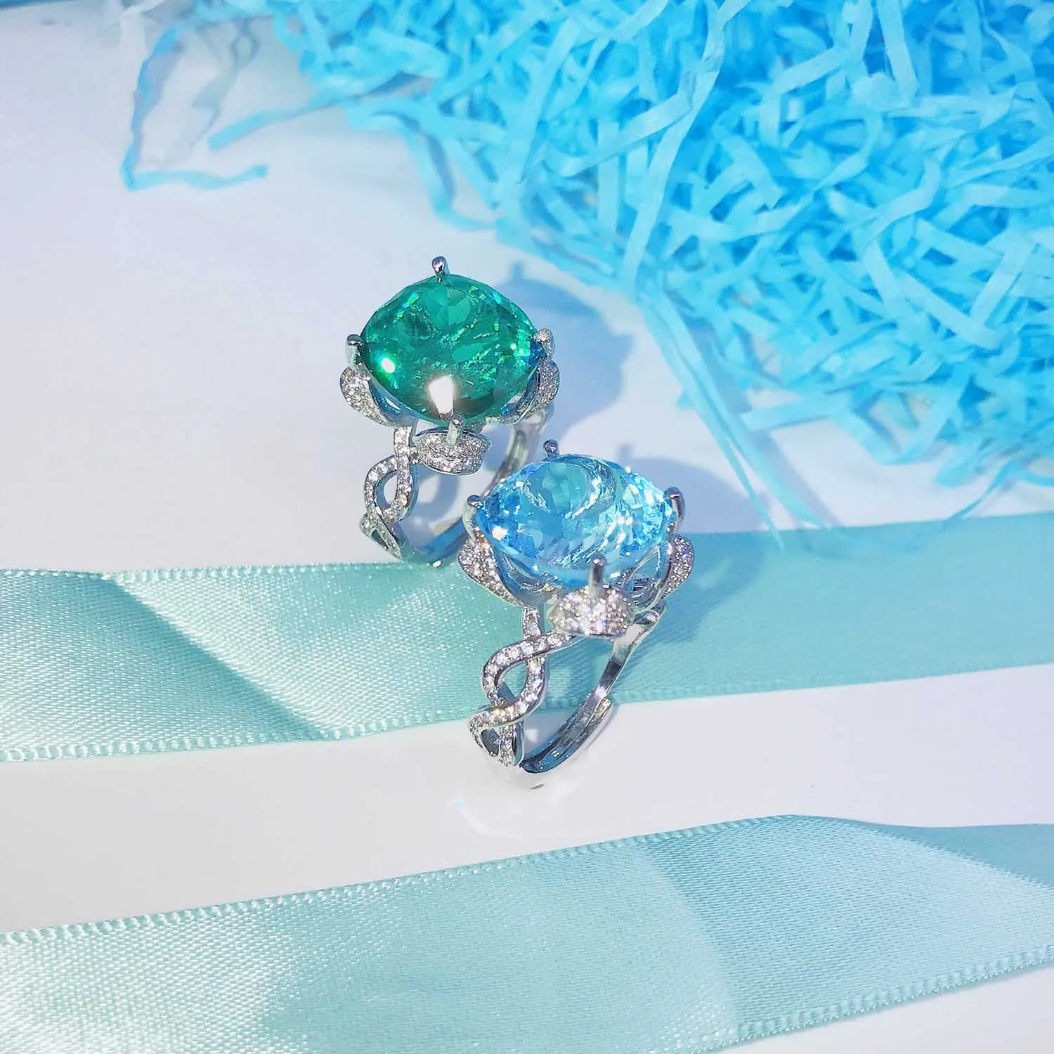 

Foydjew Imitation Natural Aquamarine Topaz Rings 15 Carat Big Imitation Emerald Square Color Treasure Ring Jewelry Gifts