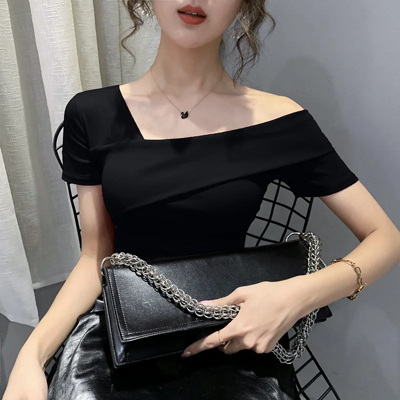 

2020 summer solid color red short sleeve t-shirt women