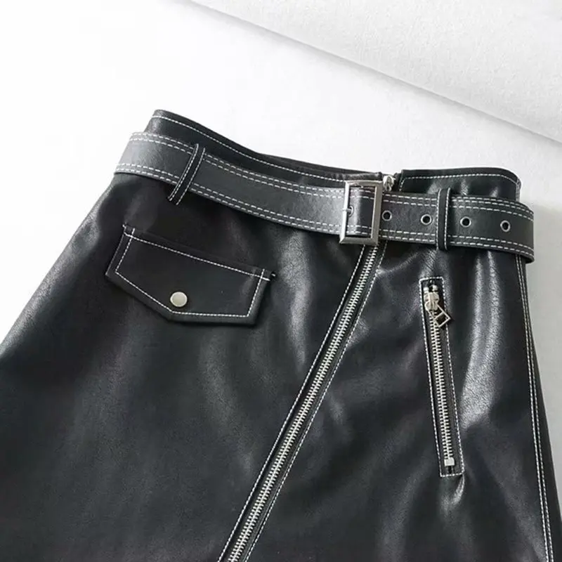 Sisjuly лето осень женские юбки в Корейском стиле из искусственной кожи уличная
