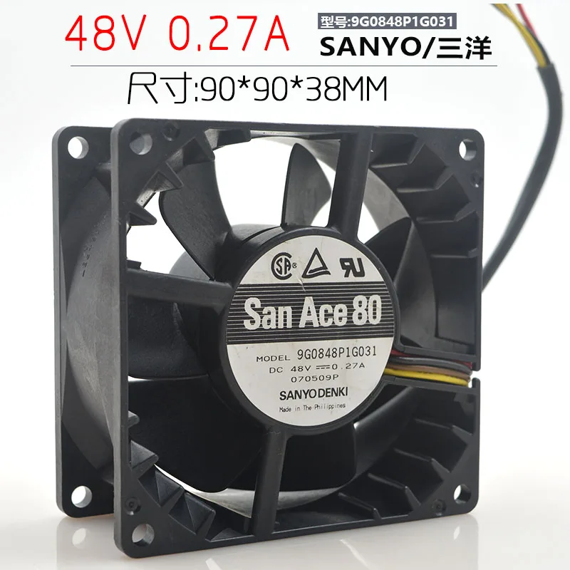 

for 9G0848P1G031 Double Ball Bearing Computer Cooling Fan DC 48V 0.27A 8038 8CM 80*80*38mm 4 Wires Free shipping