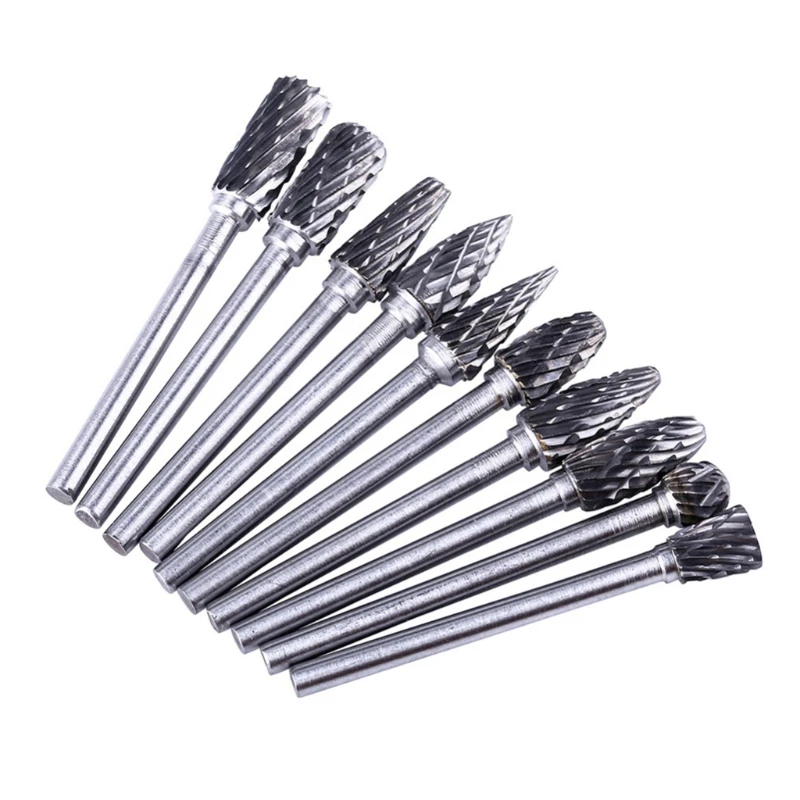 

10pcs Cemented Carbide Rotary File 6mm Tungsten Carbide Carving Polishing Drill Bit for Metal Wood Grinding