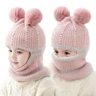 Зимняя шапка Doitbest для телефона, облегающая шапка для мальчиков с двумя меховыми помпонами, детские вязаные шапки, защитные шапки для лица и шеи, детские шапки с ушами для девочек