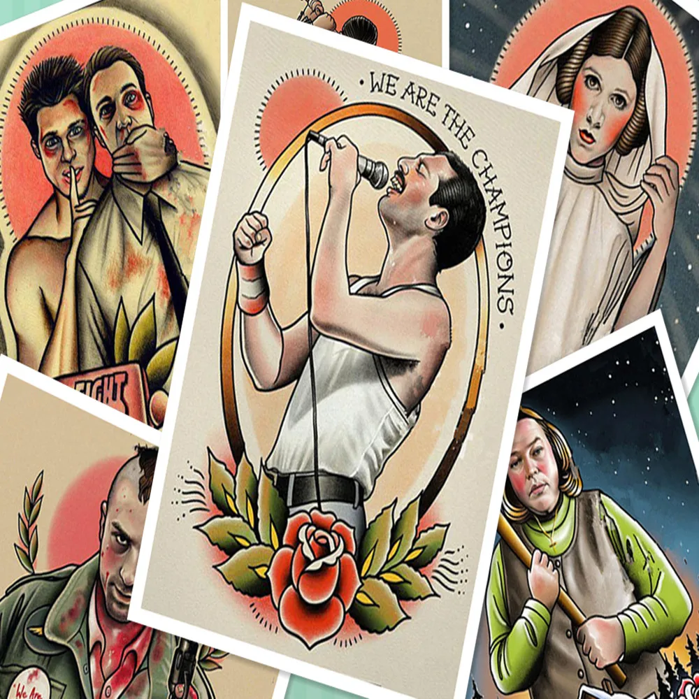 Винтажная Парикмахерская тату с рисунком постеры крафт бумага интерьер живопись