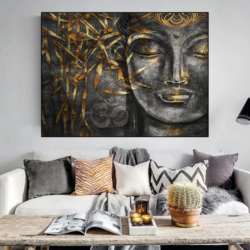 

Abstract leaf Buddha statue on the wall canvas art posters and prints Buddhist art pictures home wall decoration