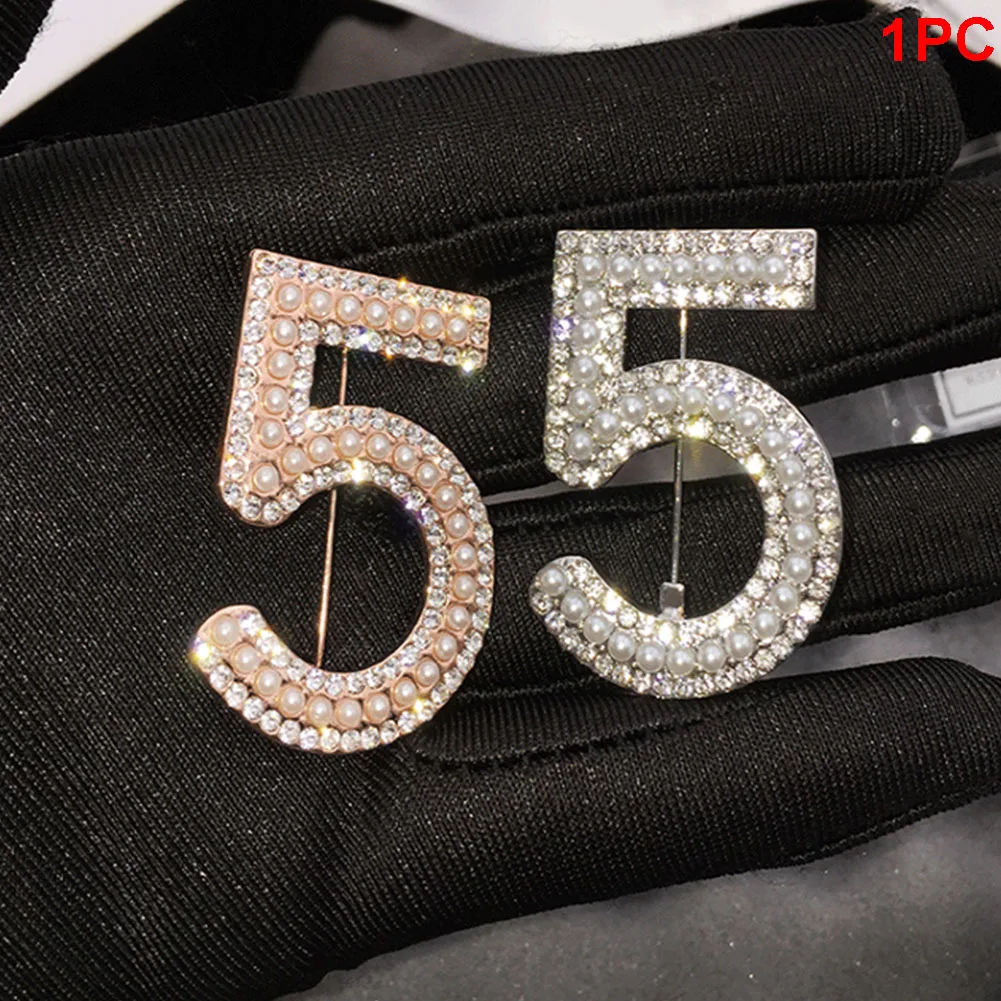 Золотые и серебряные новые ретро-Броши с буквой 5 камни со стразами брошь шпильки