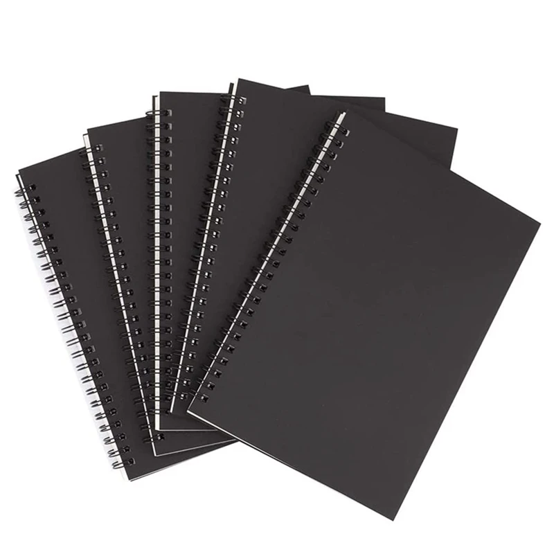 

5Pcs A5 Black Spiral Notebook Blank Sketchbook Unruled Journal Pack Thick Blank Paper 50 Sheet 100 Unlined Pages