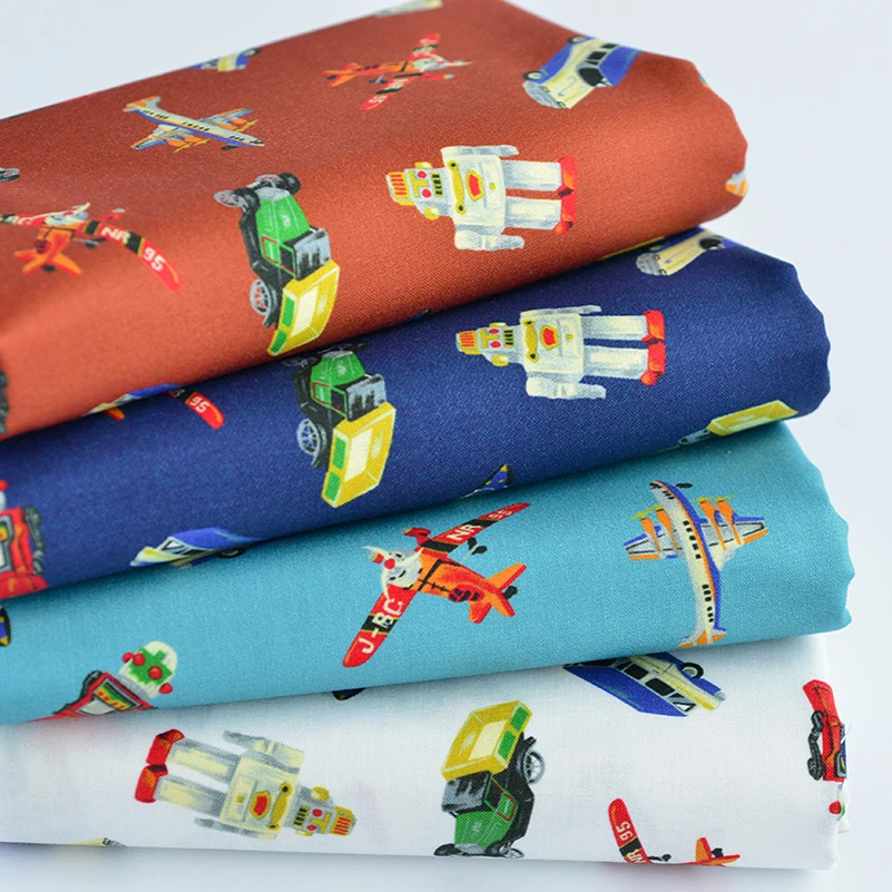 Самолет робот автомобиль цифровая струйная печать Пэчворк Ткань Дети квилтинг