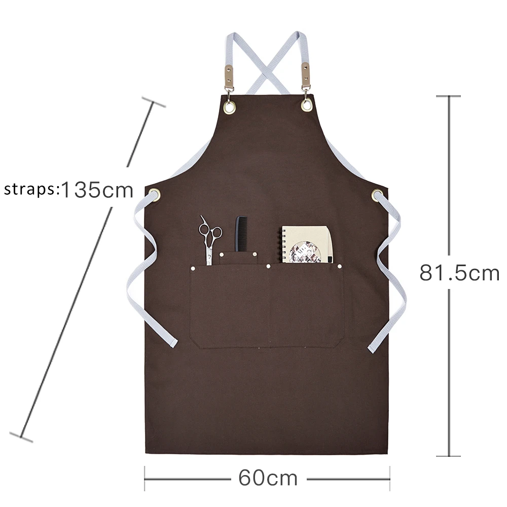 

High Quality Cotton Canvas Apron Back Cross Lace-up Restaurant Hotel Chef Uniform Cafe Bakery Barber Shop Waiter Apron Unisex