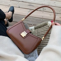 solid color pu leather shoulder bags for women 2021 lock handbags small travel hand bag lady fashion bags