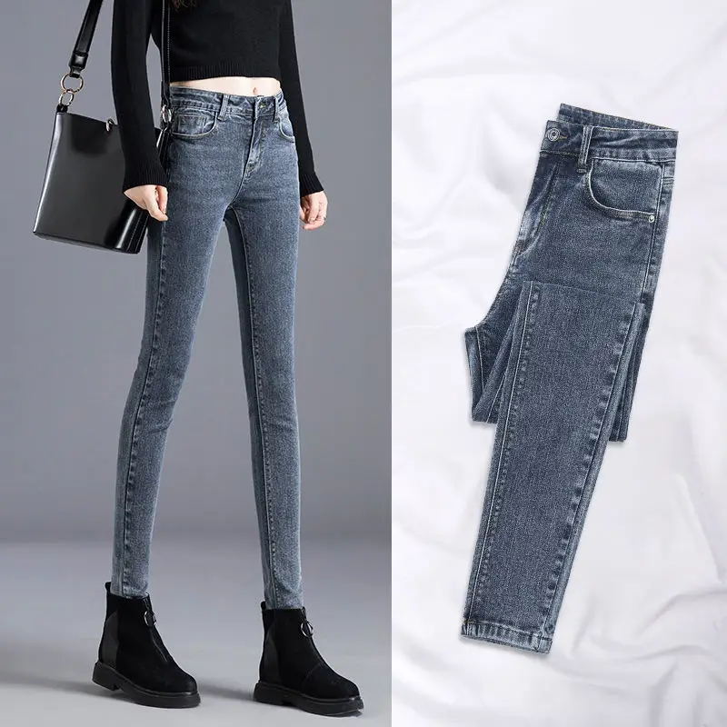 

2020 Summer New Women High Stretch Waist Women Elastic Skinny Pencil Jeans Female Korean Slim Denim Trousers Thin Pants Z36