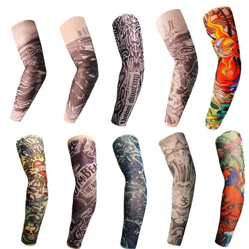 

Fake Tattoo Arm Warmers Cycling Sleeves Outdoor Driving Arm Sleeves Fashion UV Sun Protection Nylon Men Women Kid Cool Sleeves