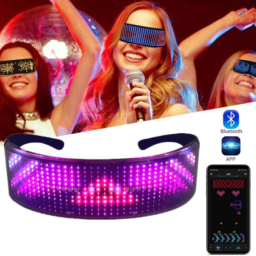 DIY Bluetooth светодиодный Очки с APP управлением светящиеся Волшебные праздничные очки