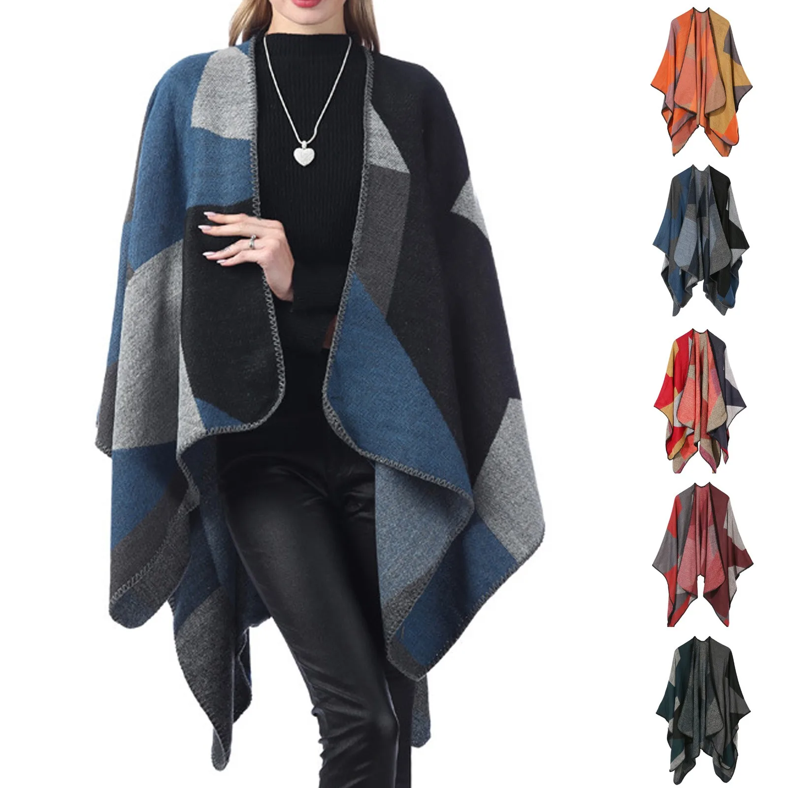 

Pull Femme 2021 Autumn Winter Women Knitted Sweater Poncho Sexy Plaid V Neck Irregular Hem Casual Loose Pullover Jumper