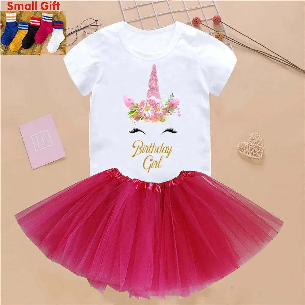 Детская одежда повседневный комплект из 2 предметов футболка с единорогом и юбка
