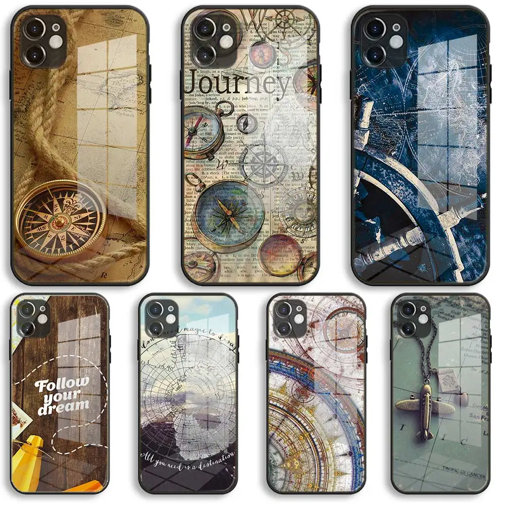 

World Map Travel Plans Soft Glass Silicone Case For iPhone 13 12 11 Pro X XS Max XR 8 7 6 Plus SE 2020 S Mini Balck Cover