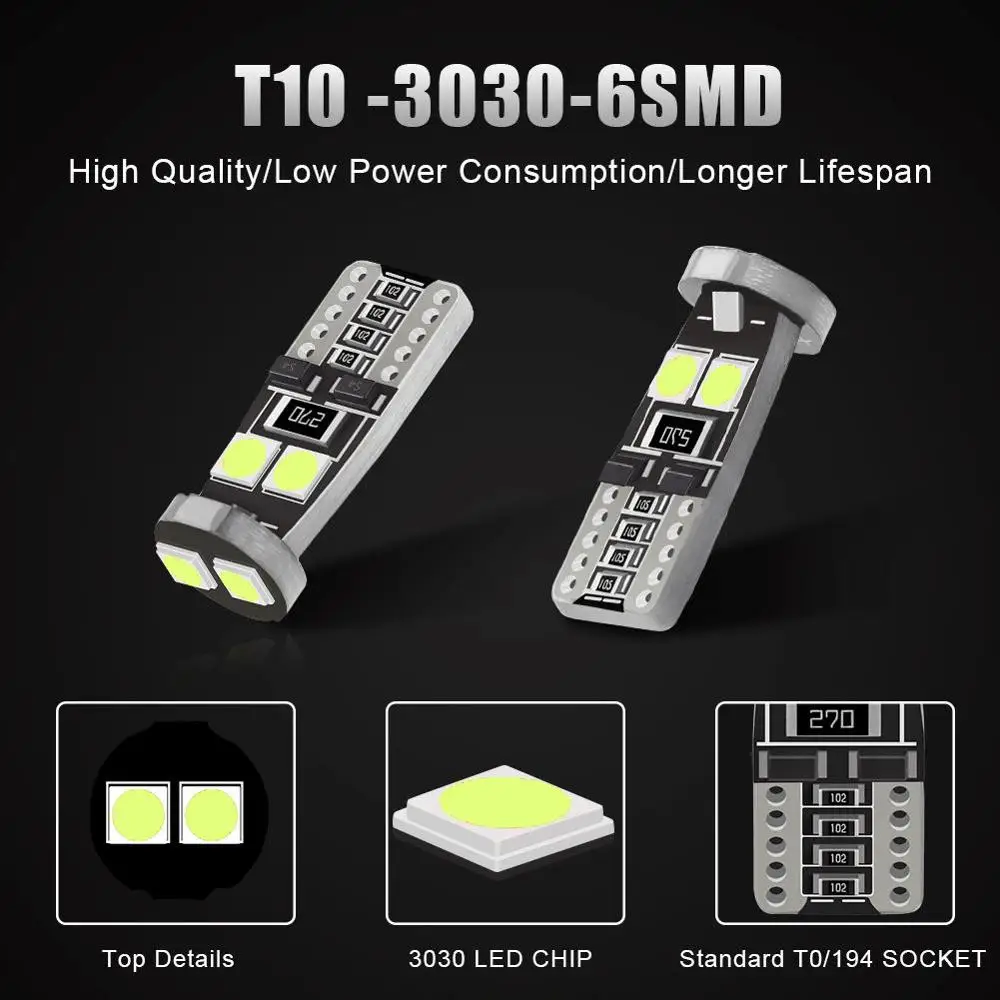 Светодиодная лампа T10 W5W 194 168 3030 6SMD чипы Canbus без ошибок светодиодная парковочная