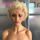 Luvin цветные человеческие волосы парики для чернокожих женщин парик с вырезанными волосами T часть 613 блонд кружевной фронтальный парик вьющиеся волосы боб Реми парики