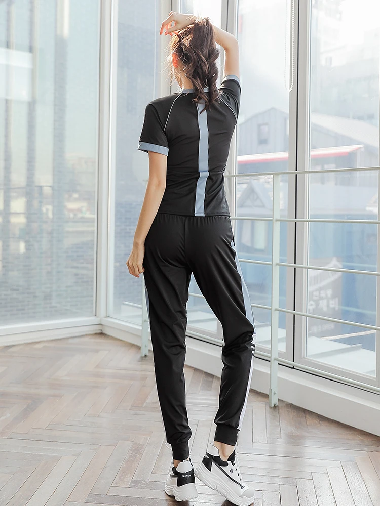 Брендовый Женский фитнес-набор 4 в 1 набор для йоги черный бюстгальтер штаны