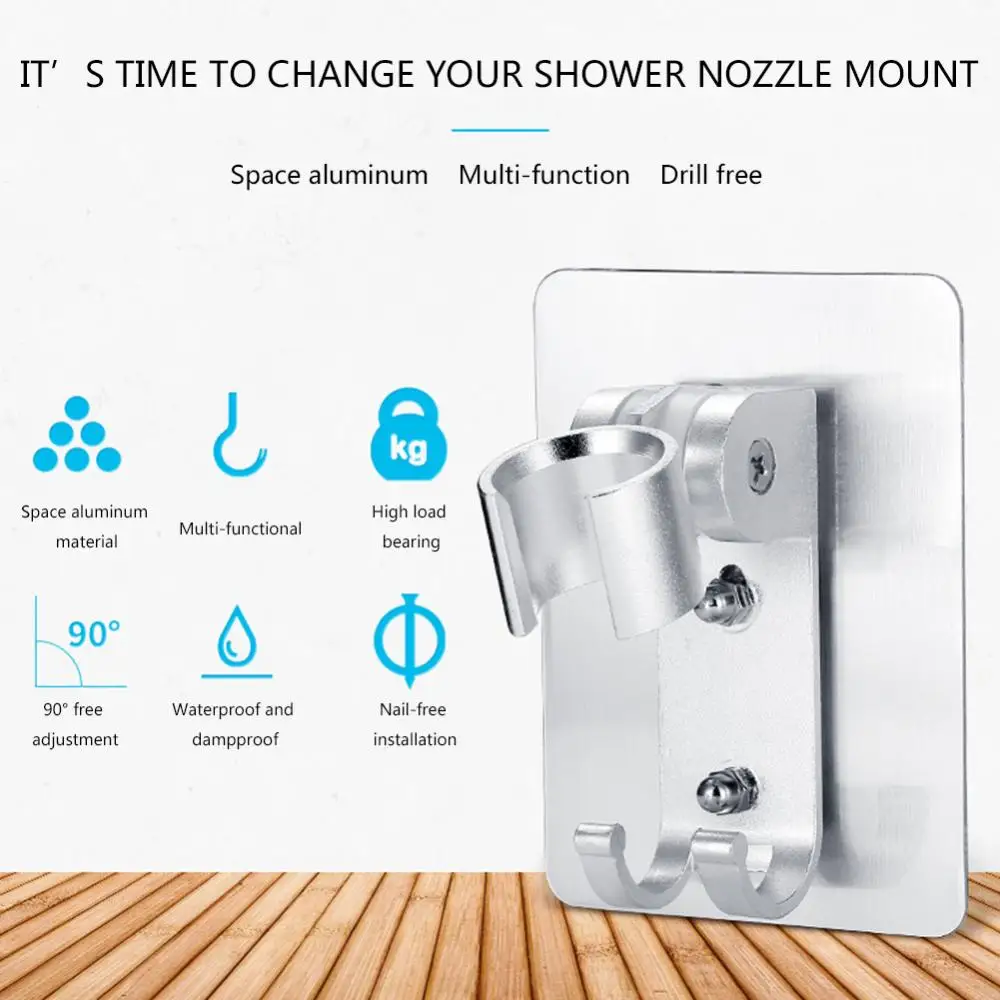 

Bathroom Adhesive Adjustable Wall Mount Shower Nozzle Holder Bracket No Drilling