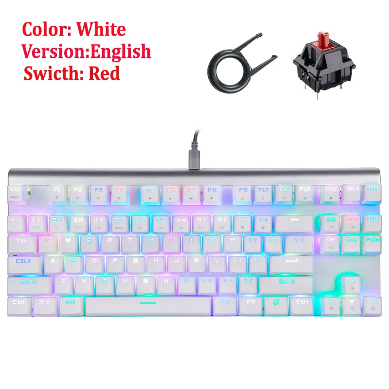 Motospeed CK101 Проводная Механическая клавиатура Металл 87 клавиш RGB синий красный переключатель игровой светодиодный с подсветкой анти-привидение для геймера - Цвет: Red Switch white