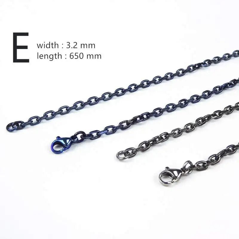 E blue 650 mm 3 мм/3,2 мм ширина титана TA1 ожерелье 65 см Длина O-тип сварной цепи - Окраска металла: E blue 650 mm