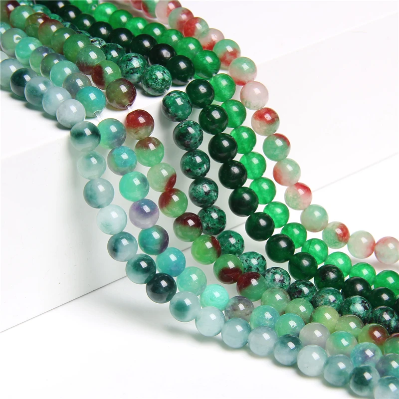 

4-12 mm Natural A green blue jades beads smooth round spacer loose beads natural Chalcedony stone bead for jewelry making diy