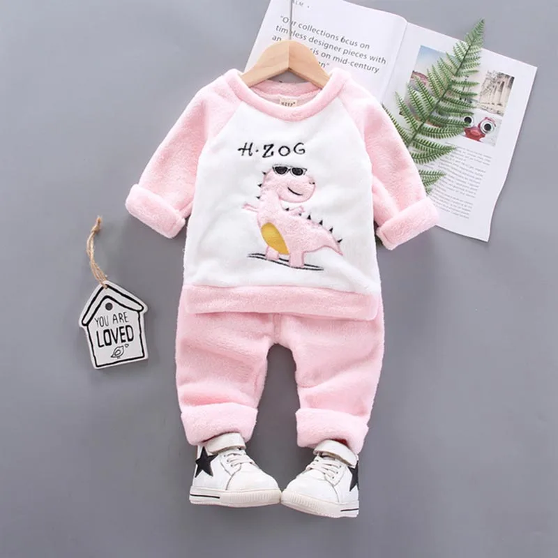 

Kid Cartoon Suit Baby Animal 2Pcs Girl Autumn Winter Flannel Warm Casual Set Round Neck Long Sleeves Trousers Boy Clothes Outfit
