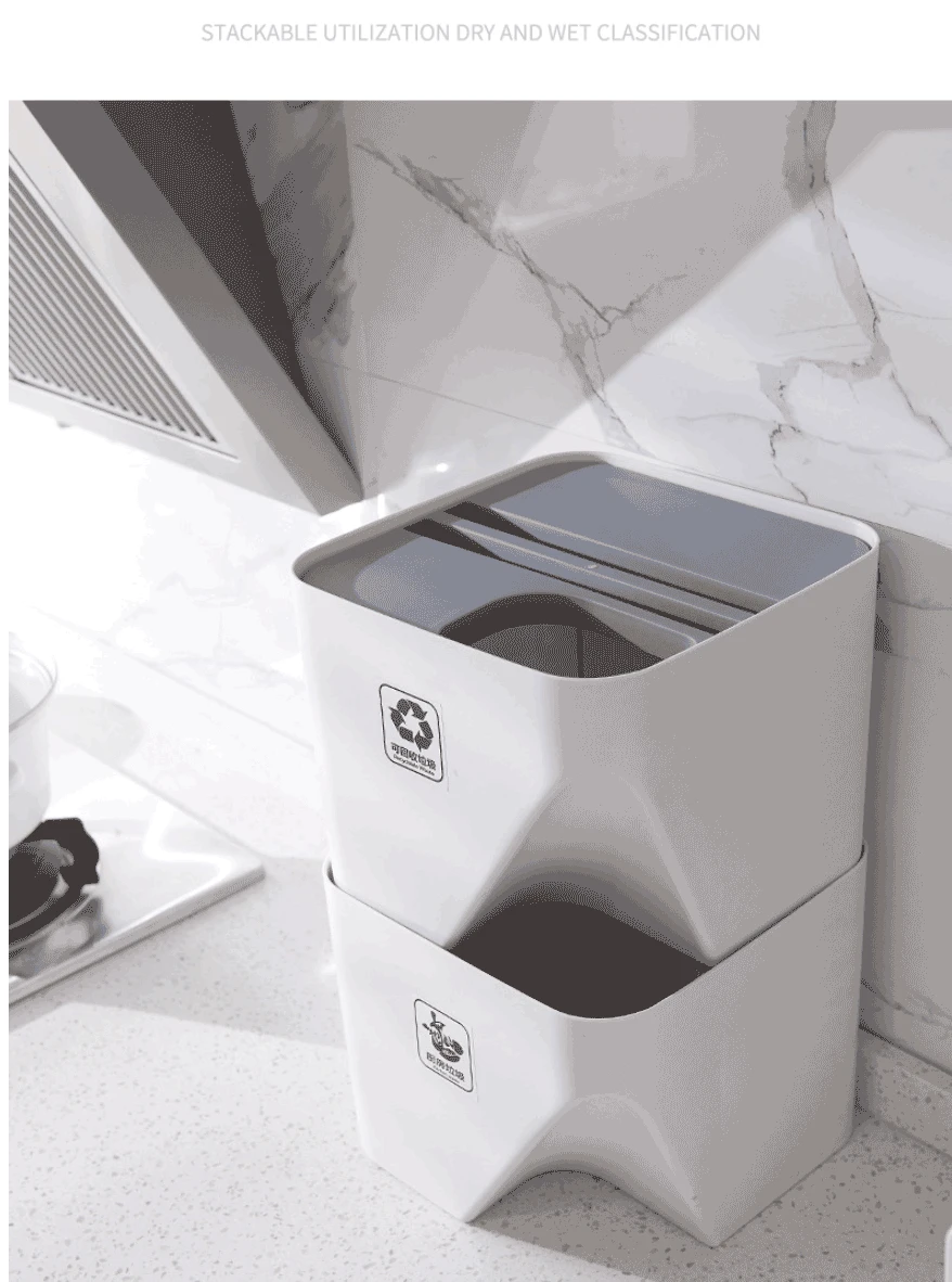 Kitchen Trash Can Stacked Sorting Trash Bin Recycling Bin Household Dry And Wet Separation Waste Bin Rubbish Bin for Bathroom