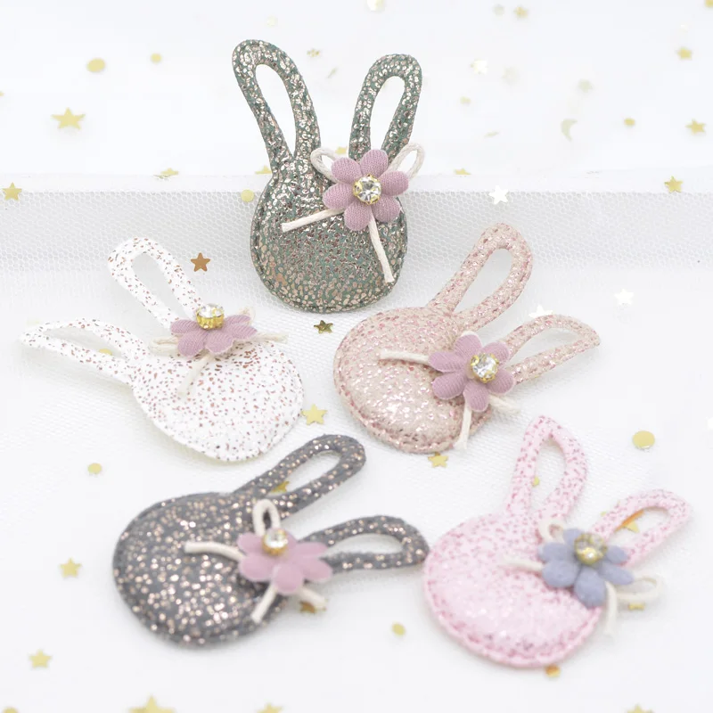 10Pcs Kawaii Rabbit with Flower Rhinestone Applique for DIY Clothes Hat Patch Fabric Sewing Crafts Leggings Leg Socks Decor H81