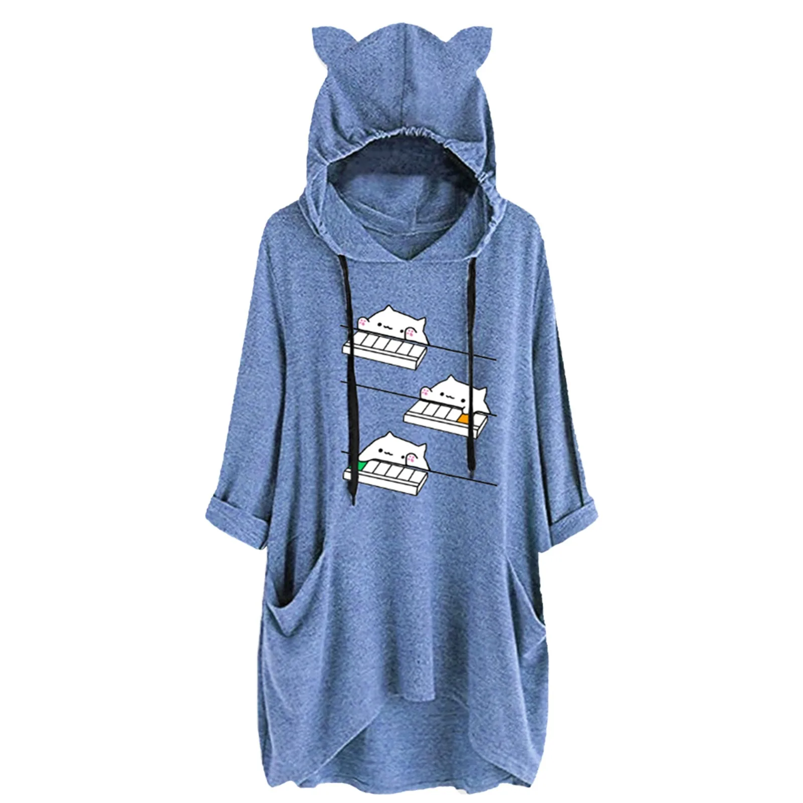 

Милые свитшоты, Женская толстовка с капюшоном и принтом кошки в стиле Харадзюку, симпатичная Толстовка большого размера с капюшоном и карма...