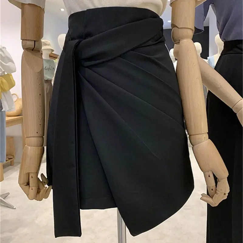 

British style Office Lady Asymmetric High Waist Short Skirt Summer Women's Fashion A- line Mini Skirt Mujer Faldas Saias Mulher