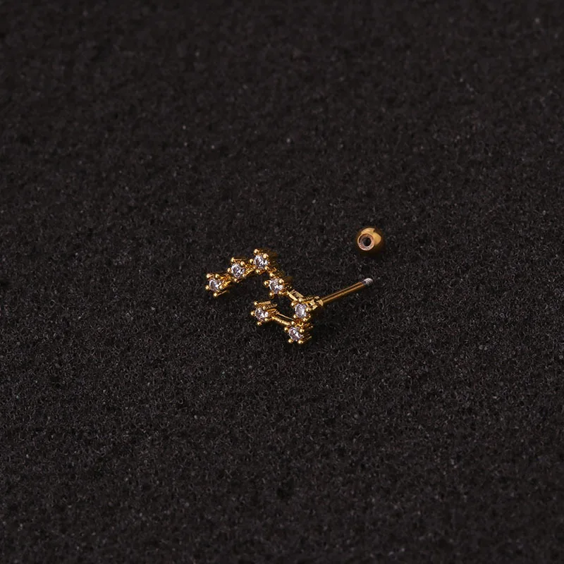 

1Pc 20G New Stainless Steel Twelve Constellation Ear Piercing Jewelry Cz Cartilage Helix Lobe Screw Back Stud Earring