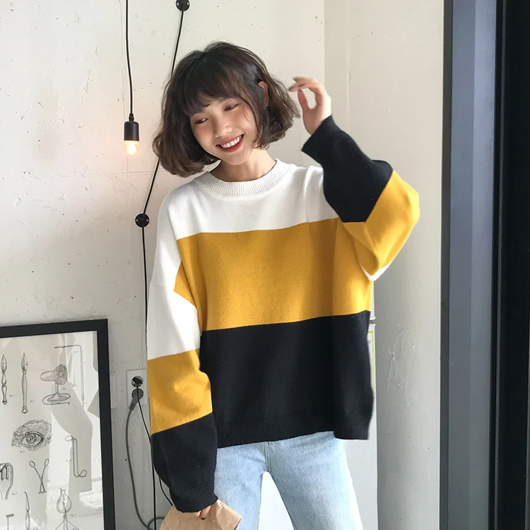 autumn 2020 winter clothes women harajuku korean fashion friends sweaters personality sweet striped retro knitted sweater | Женская