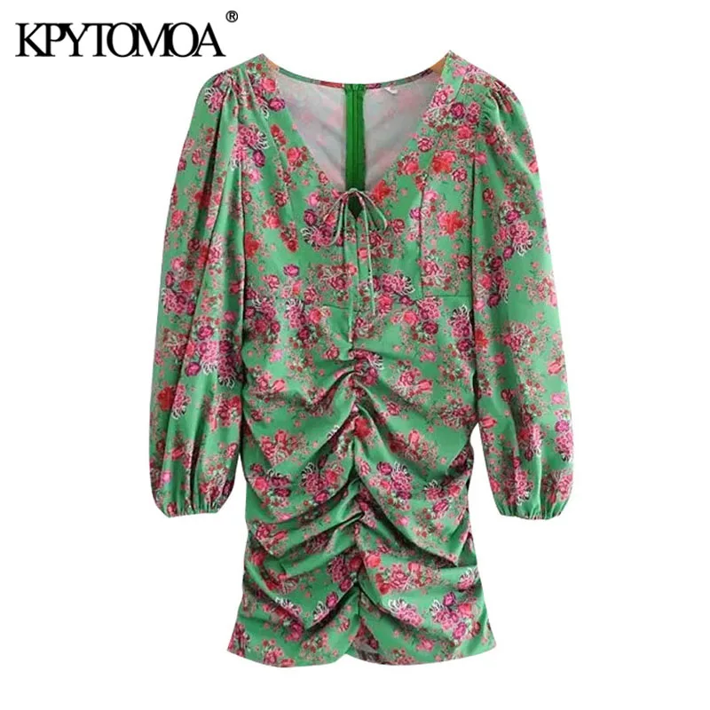 

Женское Плиссированное мини-платье KPYTOMOA, винтажное модное платье с цветочным принтом, рукавами-фонариками и молнией на спине, 2021