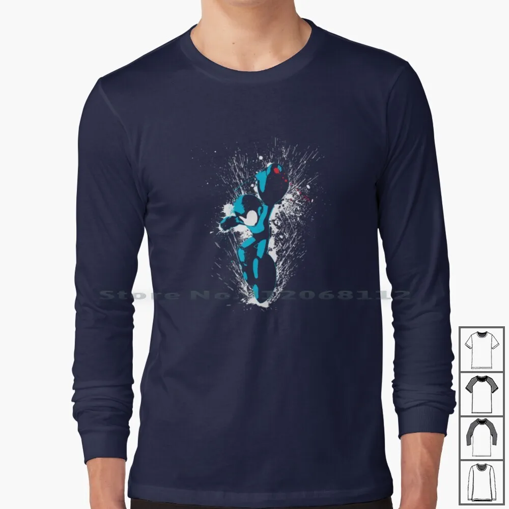 Mega Man Splattery T - Shirt футболка с длинным рукавом Rockman Megaman Gaming Videogames видеоигры Nes Blue Bomber