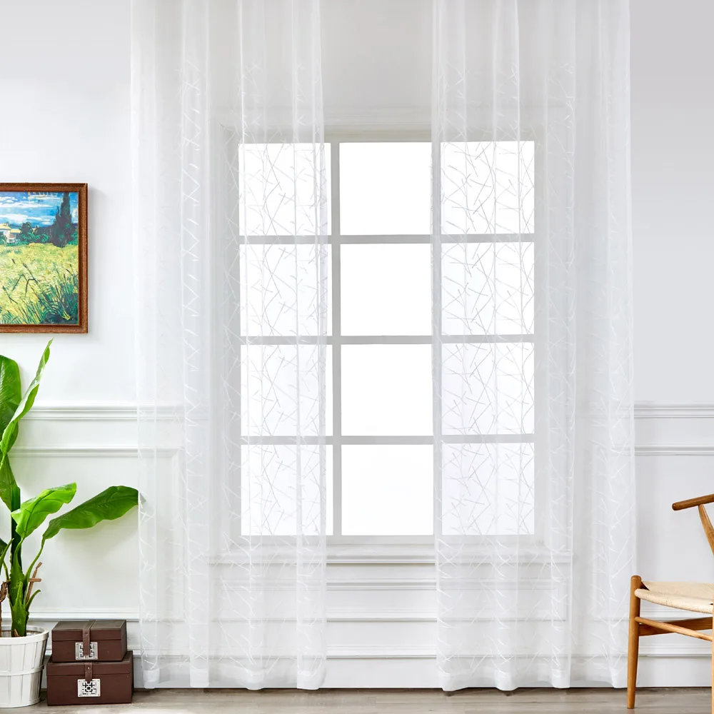 Белая занавеска геометрической формы прозрачная тканевая для гостиной вуаль
