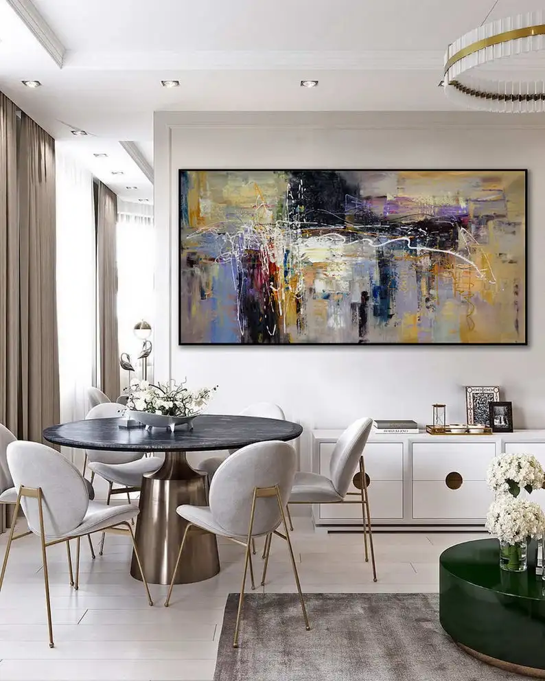 Kopen Grote Abstract Wall Art Hand Geschilderd Acryl Paletmes Abstract Oversize Schilderen Op Canvas Panoramisch Brede Schilderen Olie