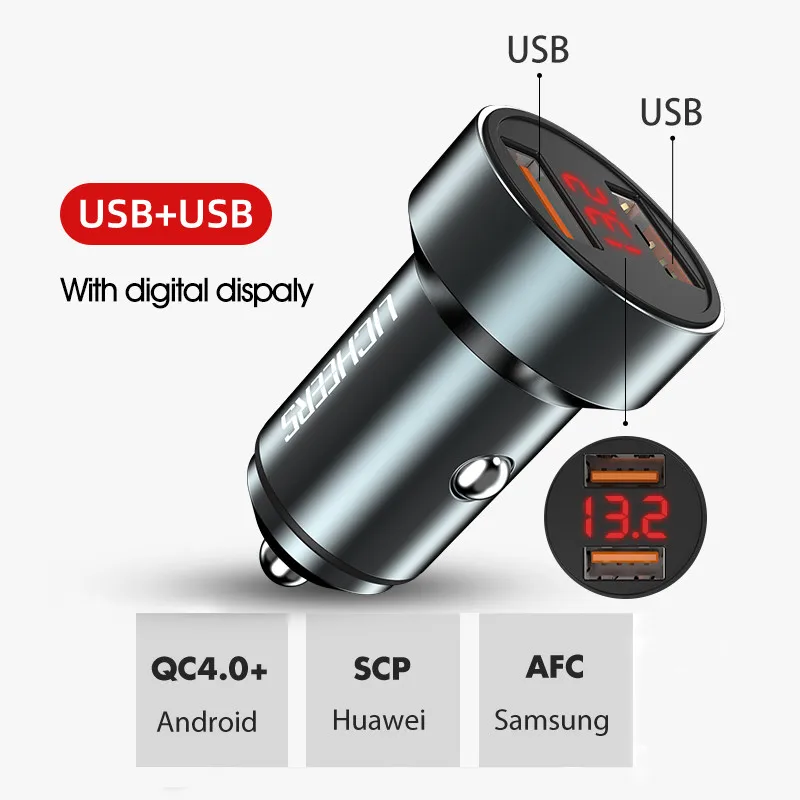 Dual USB Digital LINGCHEN автомобильное зарядное устройство 36 Вт Быстрая зарядка 4,0 3,0 Металл двойной USB для iPhone Xiaomi HUAWEI samsung usb type C 5A PD быстрое автомобильное зарядное устройство - Тип штекера: Dual USB Digital