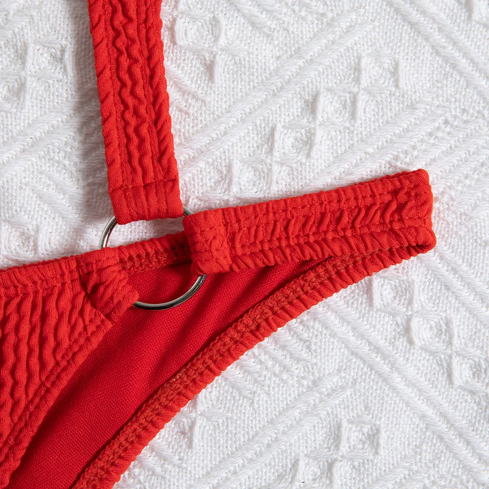 

Summer Woman Sexy two Pieces Swimsuit Bikini Solid Red Bikini Set Hollow out Beachwear Sexy Briefs Beach swim Suit