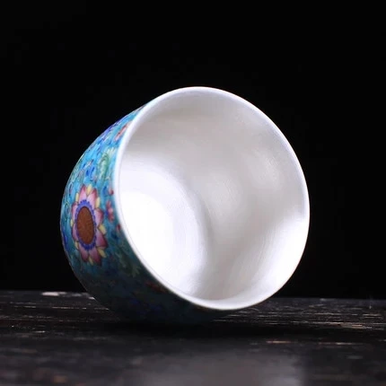 

Керамическая эмалированная цветная чайная чашка Цзиндэчжэнь из стерлингового серебра 999 пробы, вкладыш для кунг-фу, серебряная домашняя Од...