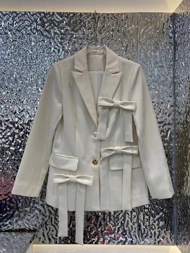 

High Quality Women Solid Color Bowknot Decoration Long Sleeve Temperament Blazer Designer Clothes