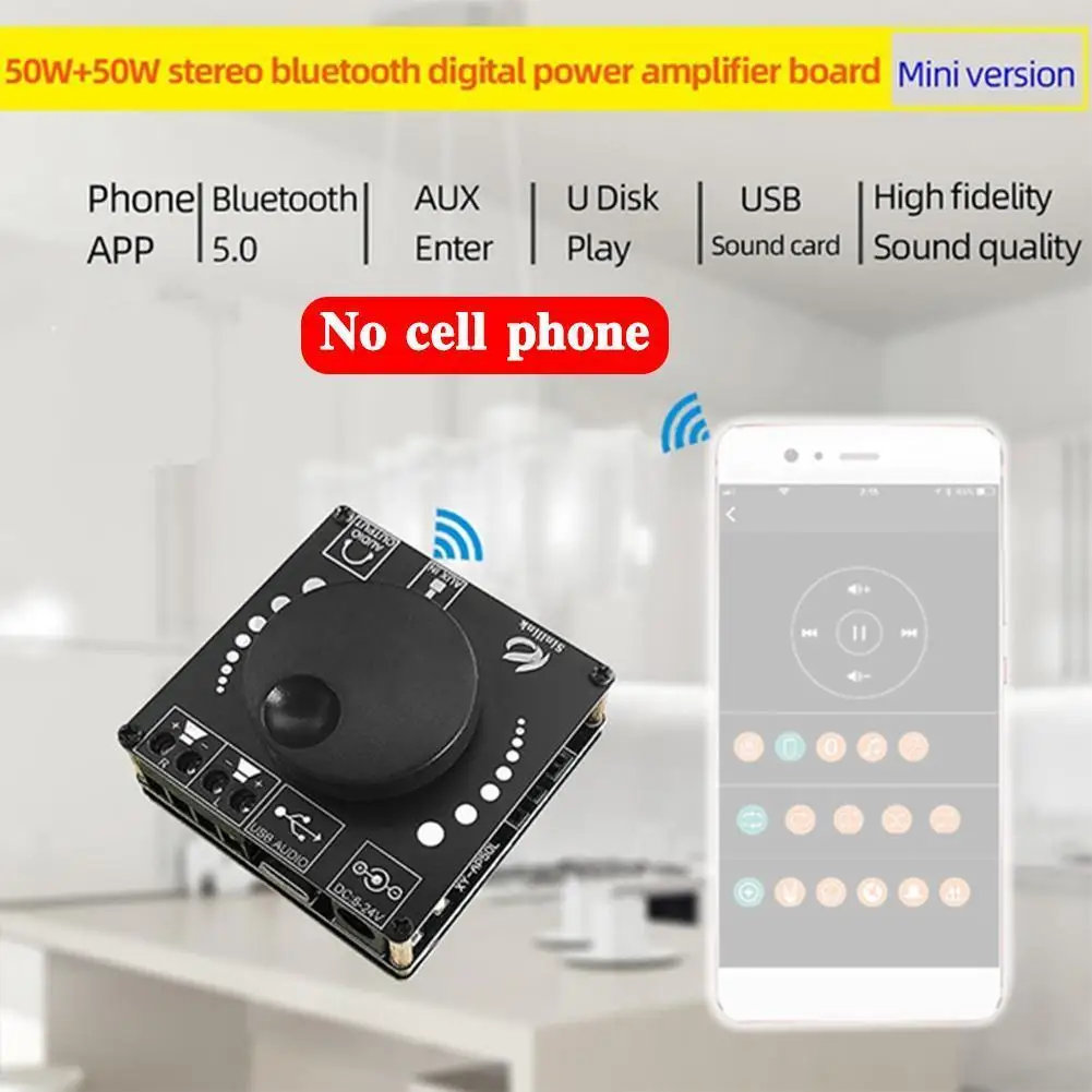 

Mini 12V 24V Bluetooth 5.0 Audio Amplifier Board 50W Jack USB Power 3.5MM Disk Control AMP APP For Speaker Control AUX Volu G0B0