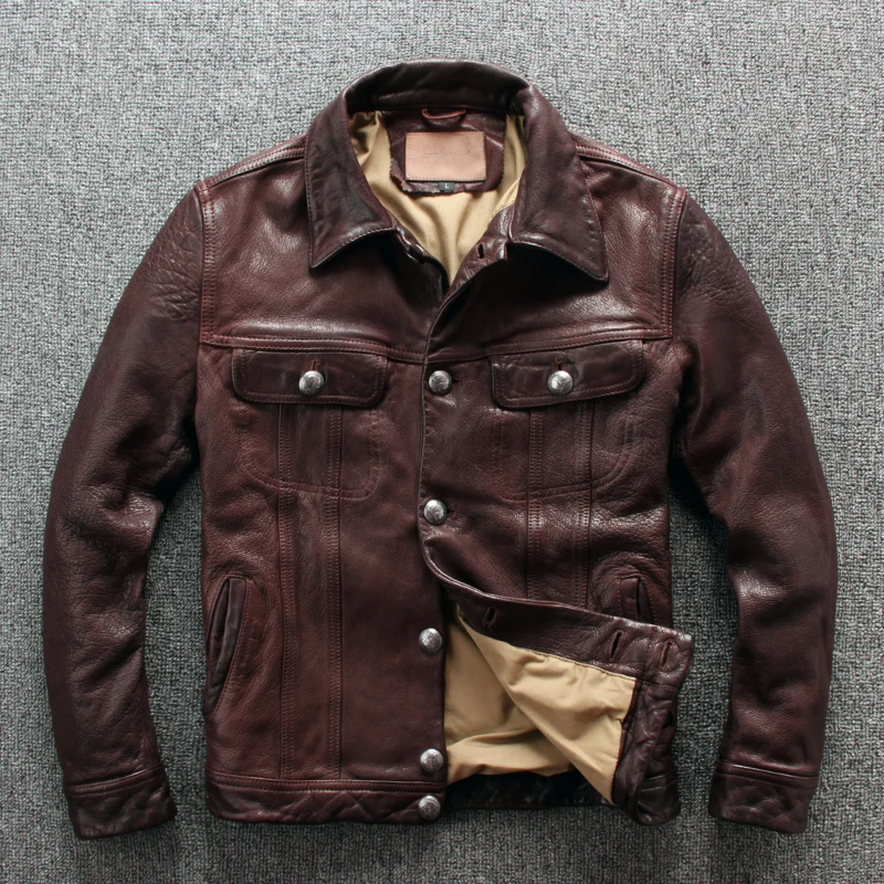 

2020 Dark Brown Men Casual Jacket Single Breasted Plus Size 4XL Genuine Sheepskin Russian Autumn Slim Fit Leather Coat