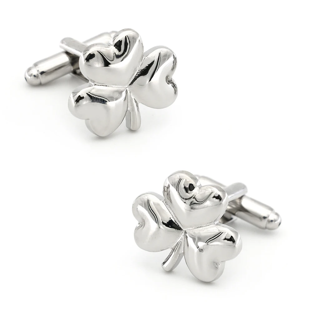 

Clover Cuff Links For Men Lucky Clover Design Quality Brass Material Silver Color Cufflinks Wholesale&retail